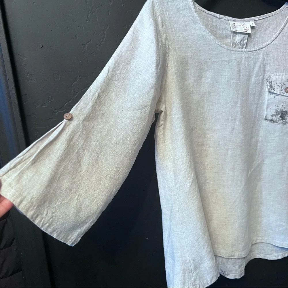 Paper Lacer women blouse Size: S color: Beige 100% Linen - Picture 5 of 11